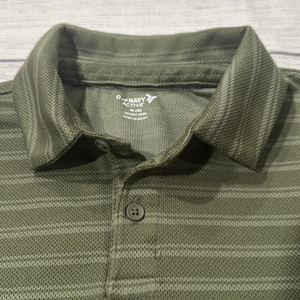 Old Navy Active Boys Olive Green Striped Polo Shirt